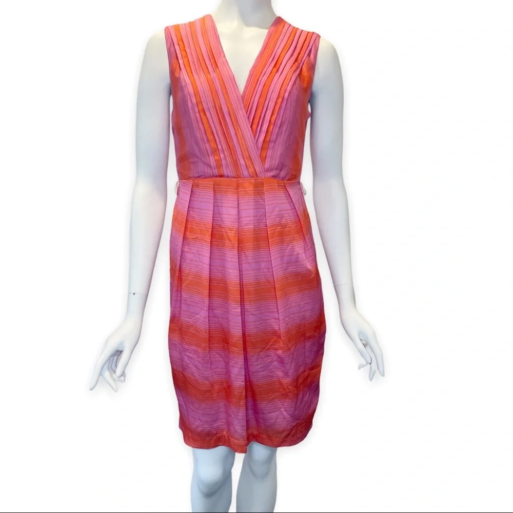 Anthropologie Eva Franco Striped Sheath Dress Orange Pink Sleeveless Size 4 - Picture 11 of 11